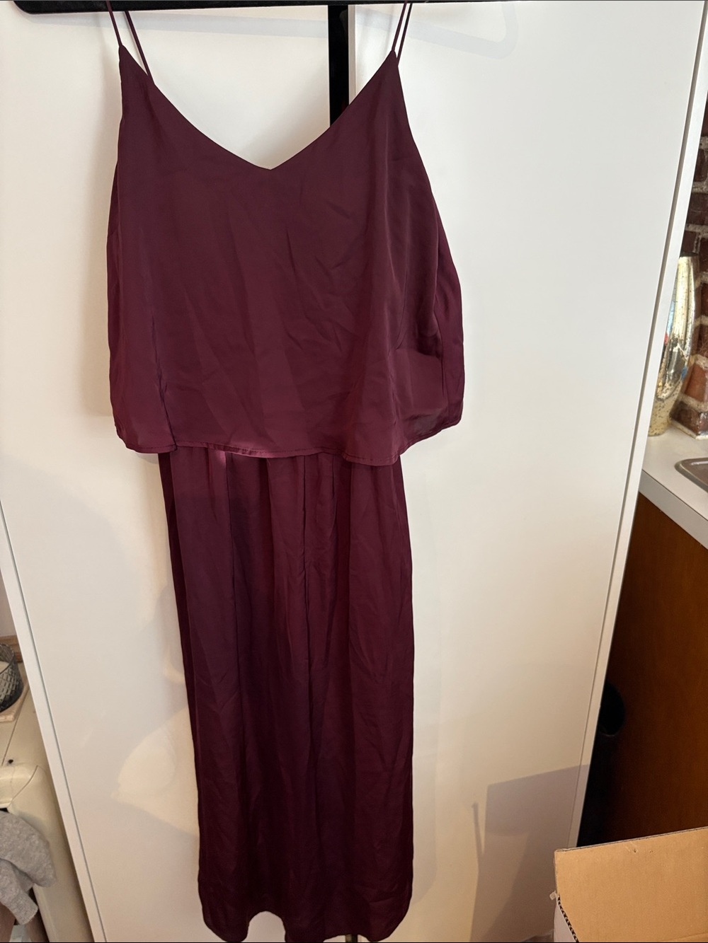 Open back  V-Neck Spaghetti Strap Dress in Deep Burgundy